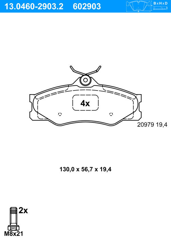 Jeu de 4 plaquettes de frein | ATE