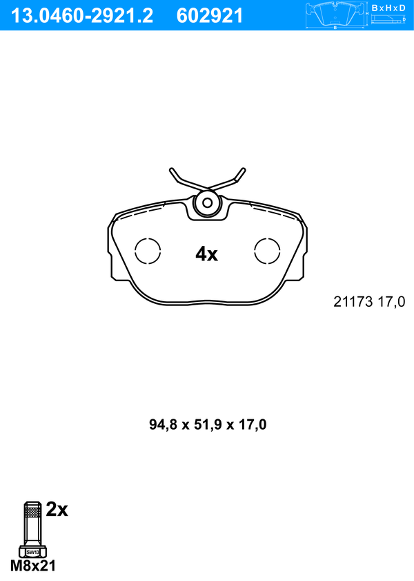 Jeu de 4 plaquettes de frein | ATE