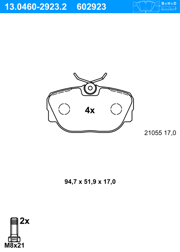 Jeu de 4 plaquettes de frein | ATE