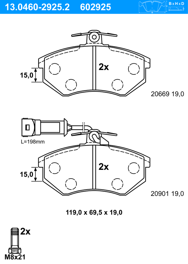 Jeu de 4 plaquettes de frein | ATE
