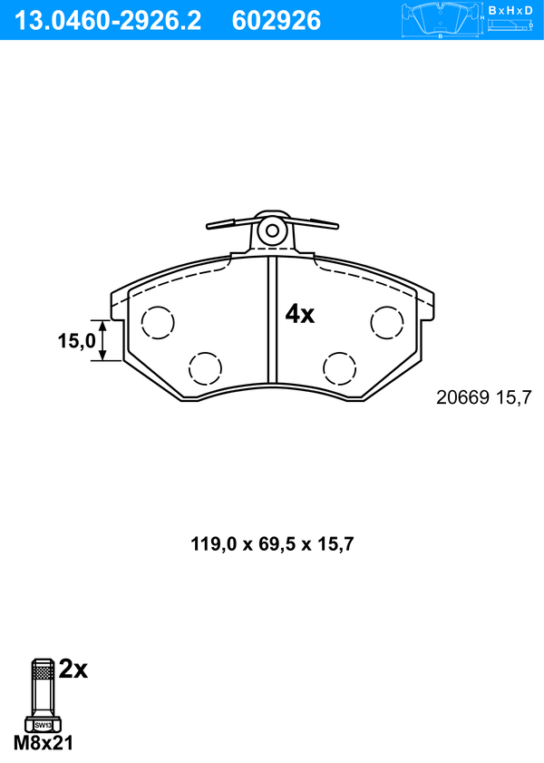 Jeu de 4 plaquettes de frein | ATE