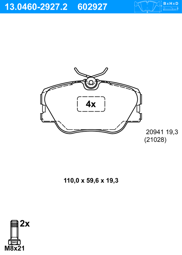 Jeu de 4 plaquettes de frein | ATE
