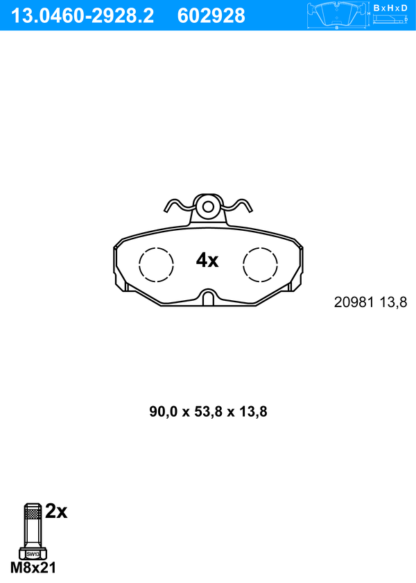 Jeu de 4 plaquettes de frein | ATE