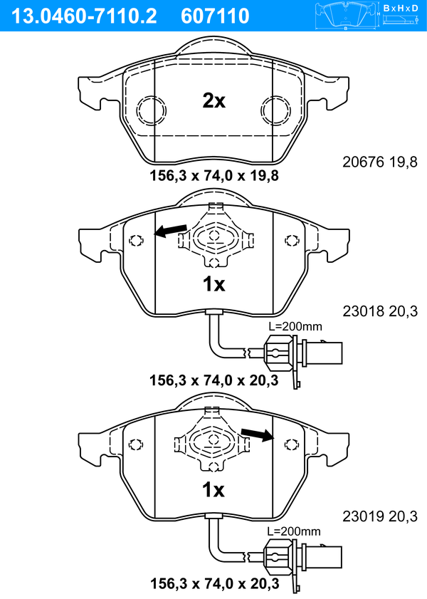 Jeu de 4 plaquettes de frein | ATE