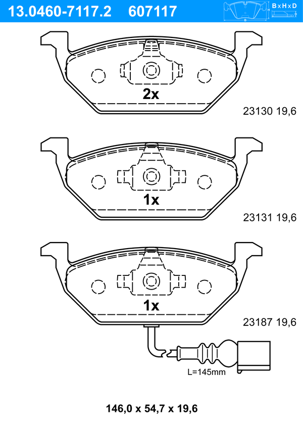 Jeu de 4 plaquettes de frein | ATE