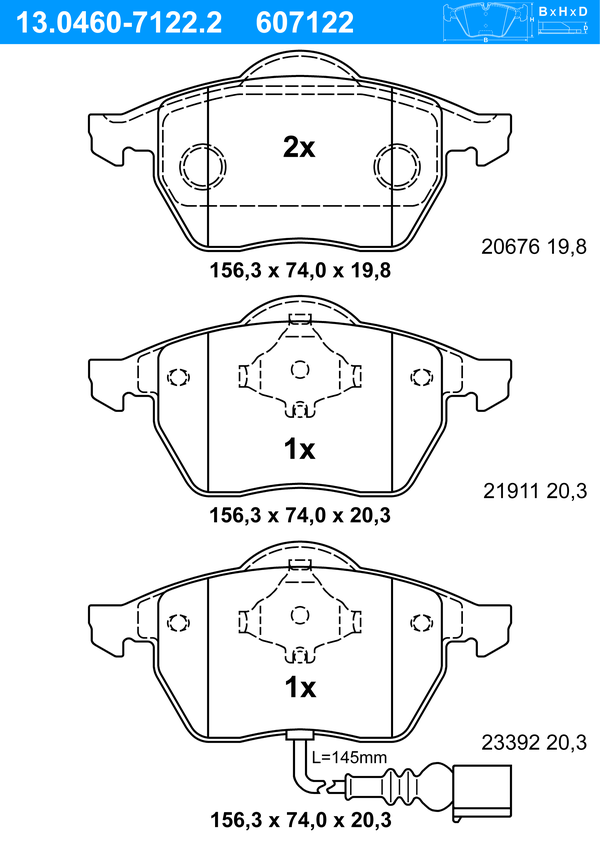 Jeu de 4 plaquettes de frein | ATE