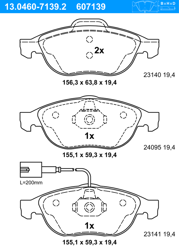 Jeu de 4 plaquettes de frein | ATE