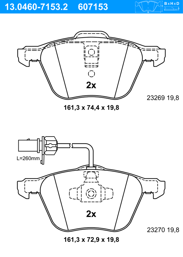 Jeu de 4 plaquettes de frein | ATE