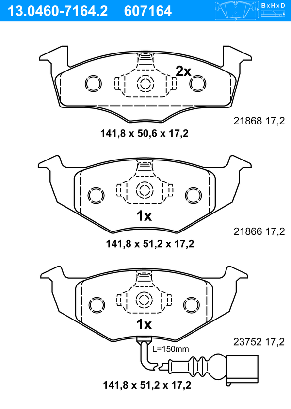 Jeu de 4 plaquettes de frein | ATE