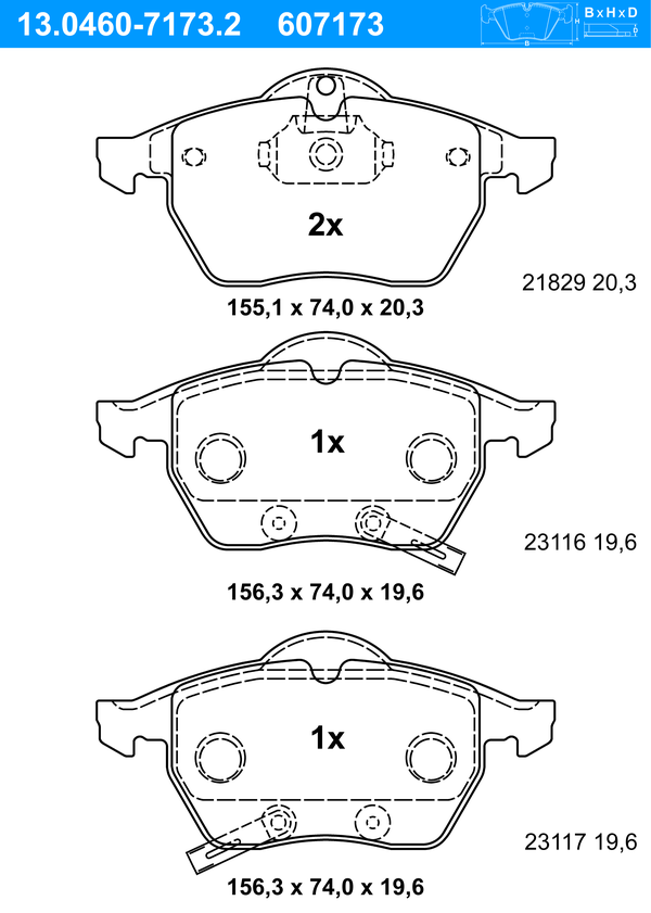 Jeu de 4 plaquettes de frein | ATE