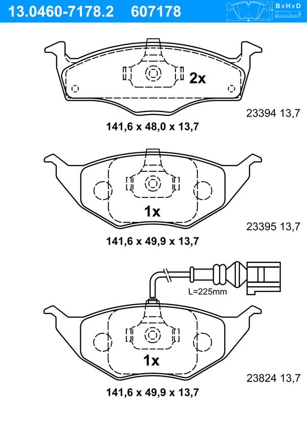 Jeu de 4 plaquettes de frein | ATE