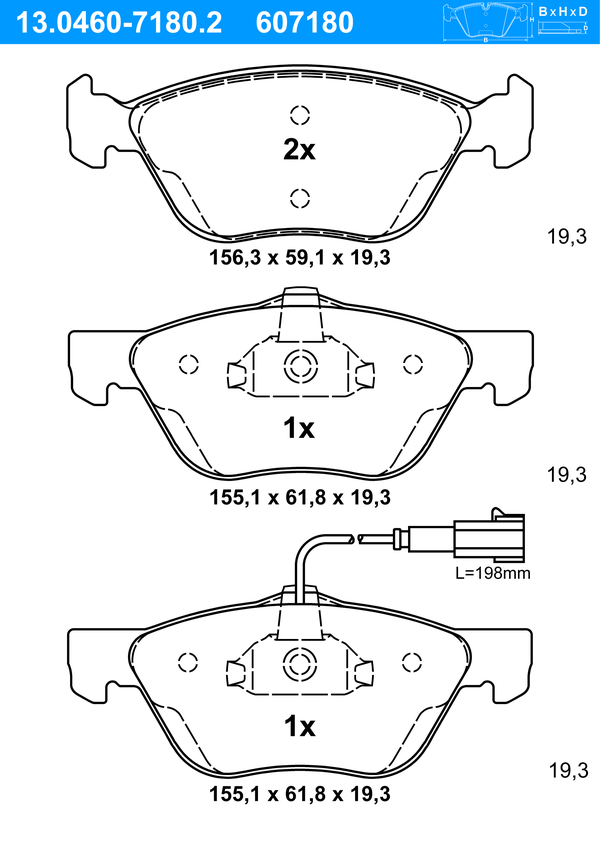 Jeu de 4 plaquettes de frein | ATE