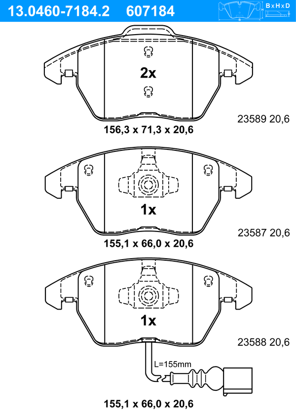 Jeu de 4 plaquettes de frein | ATE