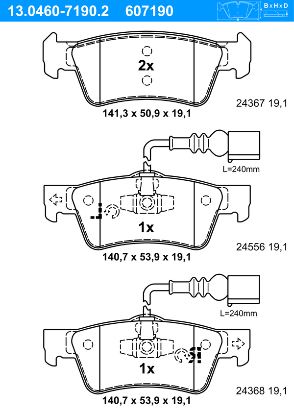 Jeu de 4 plaquettes de frein | ATE