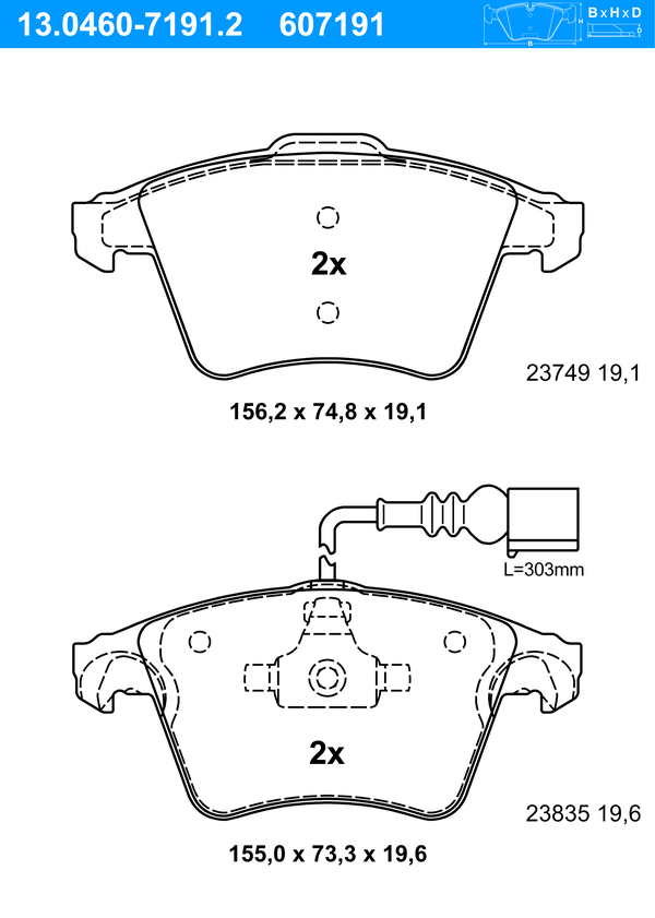 Jeu de 4 plaquettes de frein | ATE