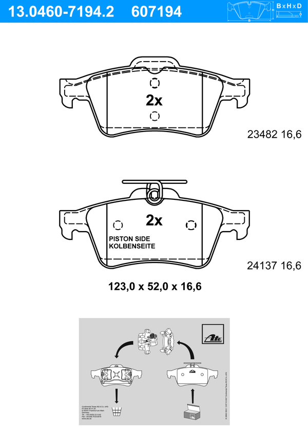 Jeu de 4 plaquettes de frein | ATE