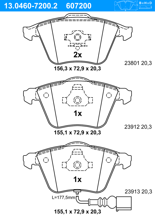 Jeu de 4 plaquettes de frein | ATE