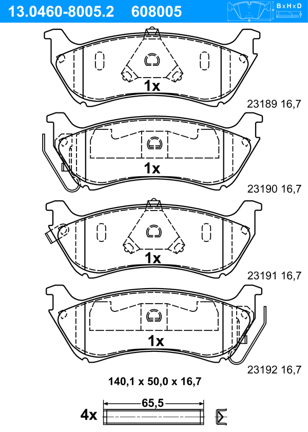 Jeu de 4 plaquettes de frein | ATE