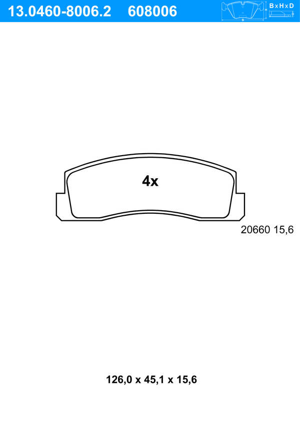 Jeu de 4 plaquettes de frein | ATE