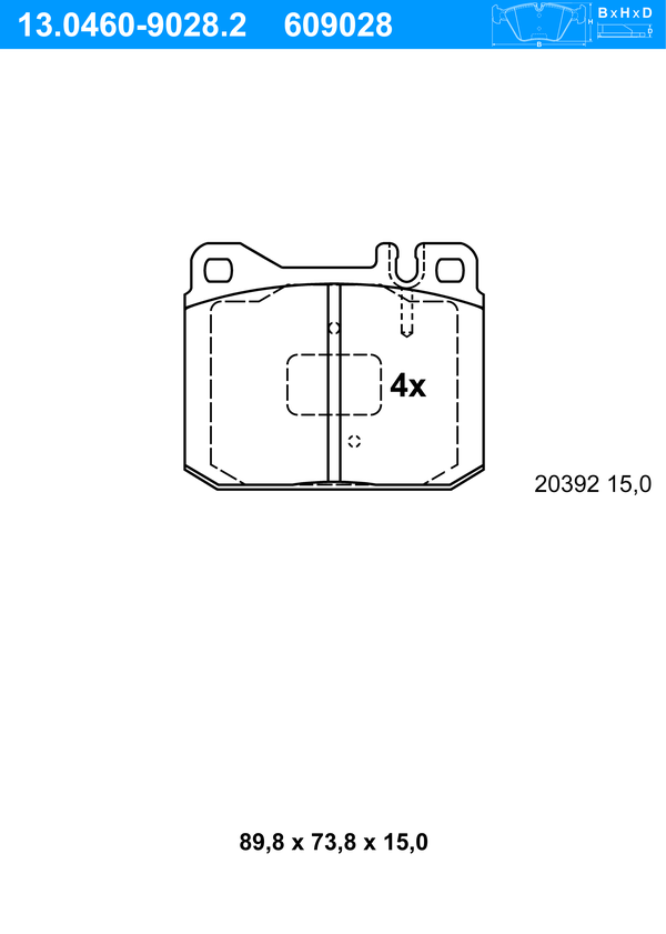 Jeu de 4 plaquettes de frein | ATE