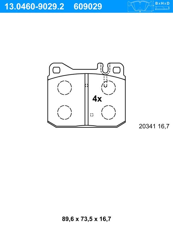 Jeu de 4 plaquettes de frein | ATE
