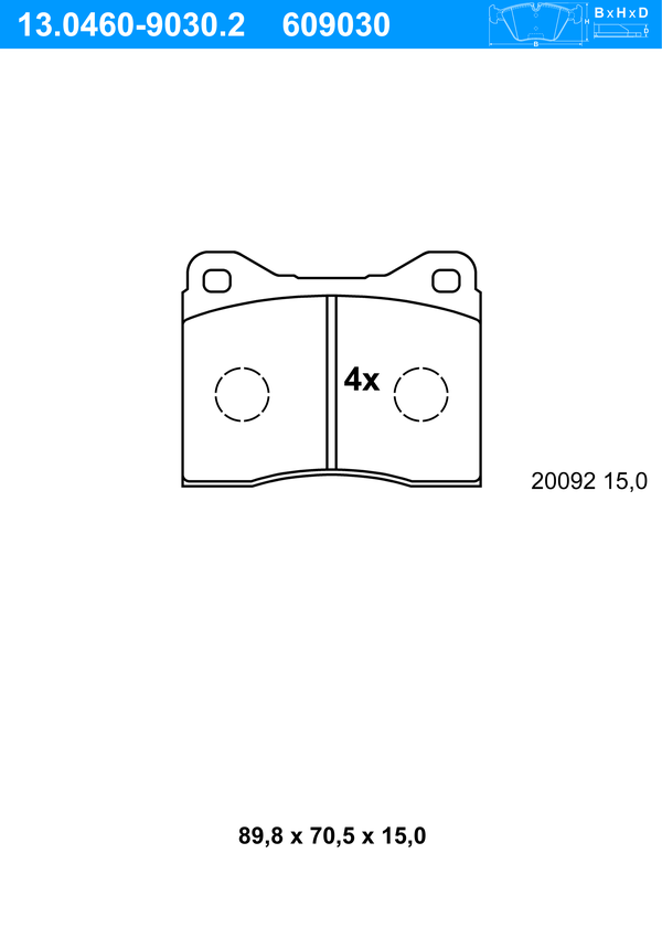 Jeu de 4 plaquettes de frein | ATE