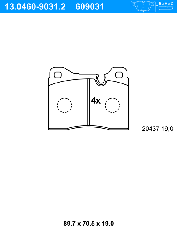 Jeu de 4 plaquettes de frein | ATE