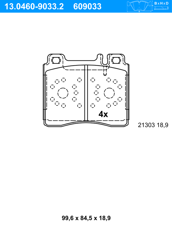 Jeu de 4 plaquettes de frein | ATE
