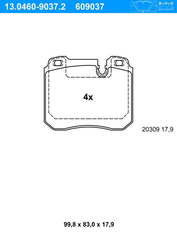 Jeu de 4 plaquettes de frein | ATE