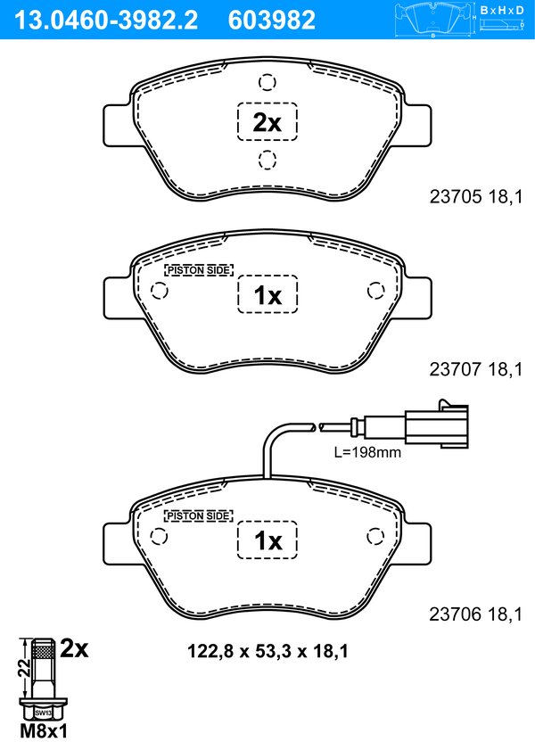 Jeu de 4 plaquettes de frein | ATE