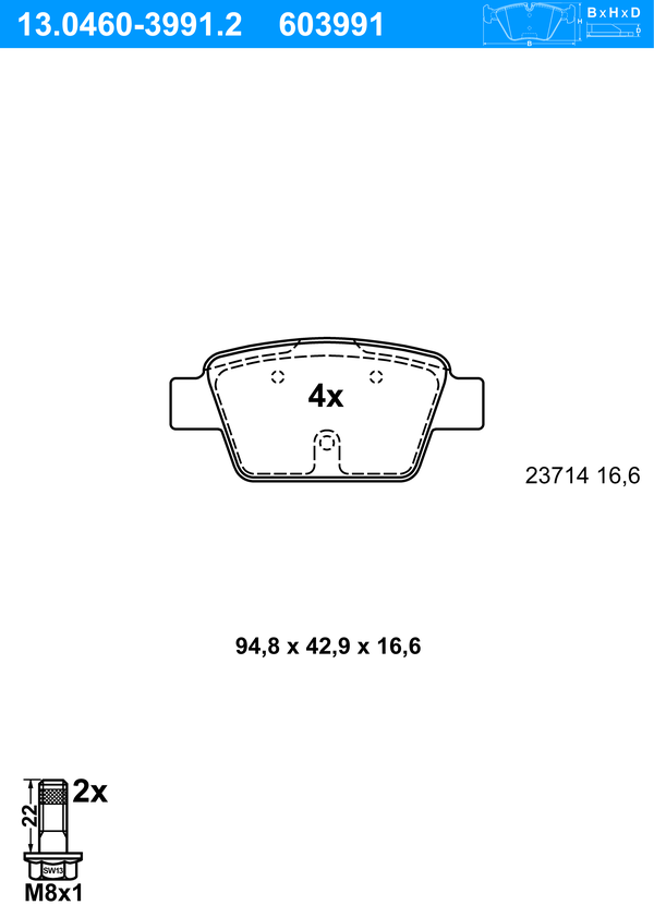 Jeu de 4 plaquettes de frein | ATE