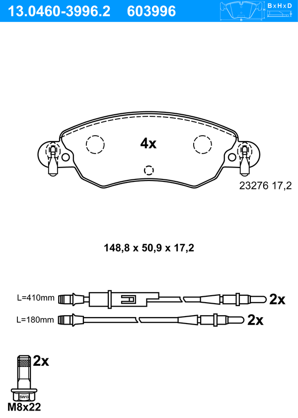 Jeu de 4 plaquettes de frein | ATE