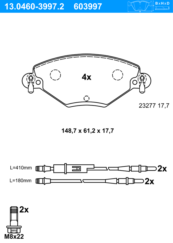 Jeu de 4 plaquettes de frein | ATE