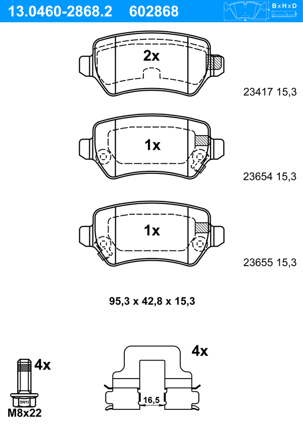 Jeu de 4 plaquettes de frein | ATE