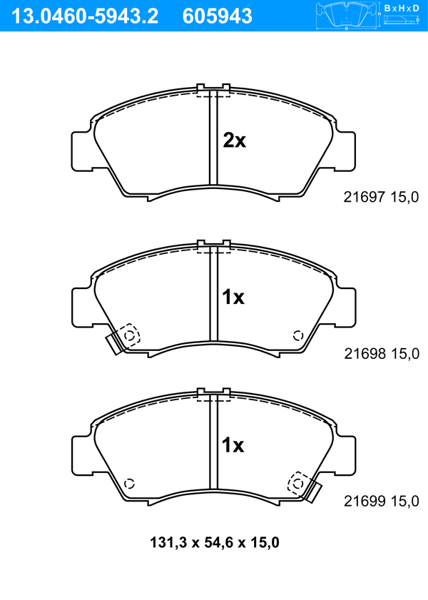 Jeu de 4 plaquettes de frein | ATE