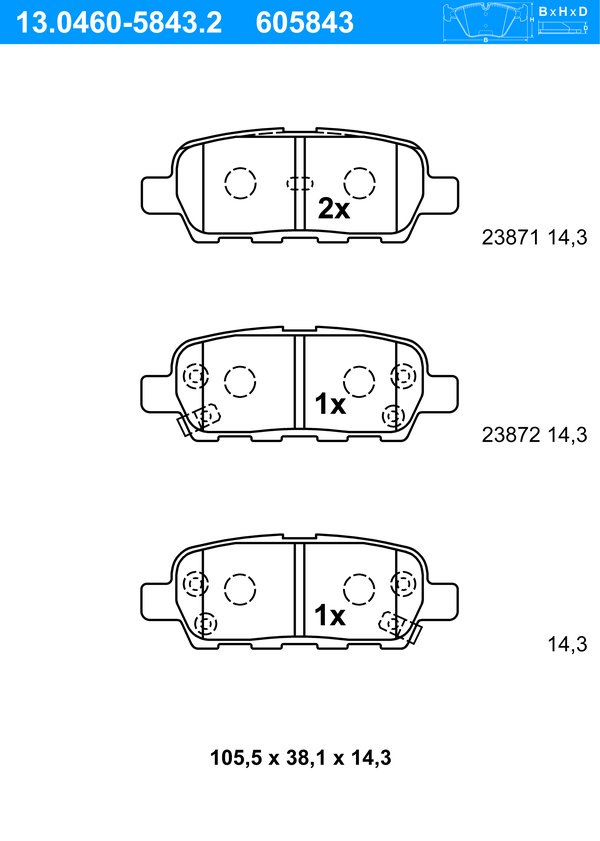Jeu de 4 plaquettes de frein | ATE
