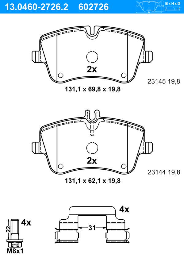 Jeu de 4 plaquettes de frein | ATE
