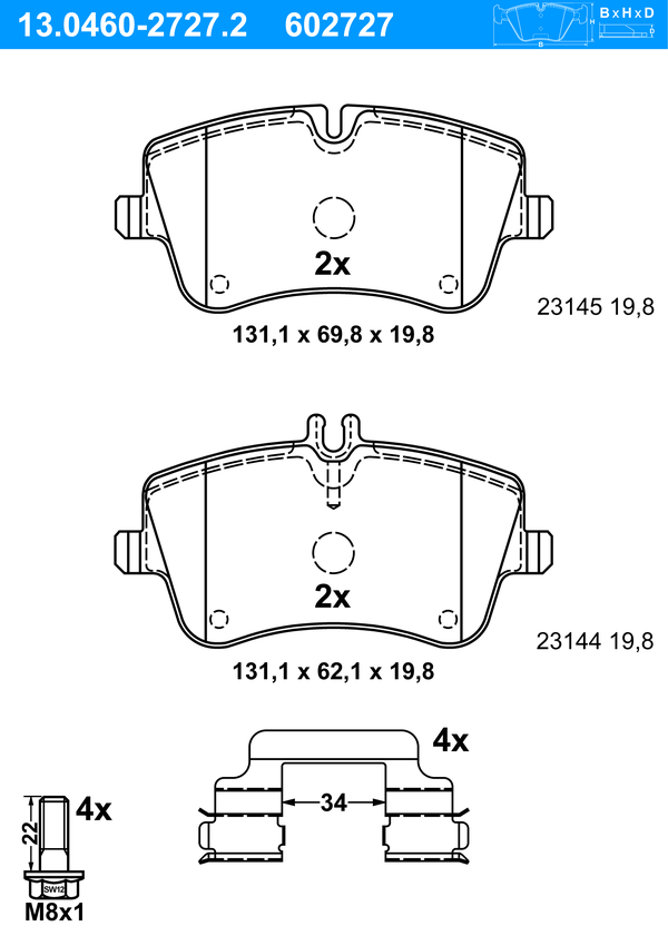 Jeu de 4 plaquettes de frein | ATE