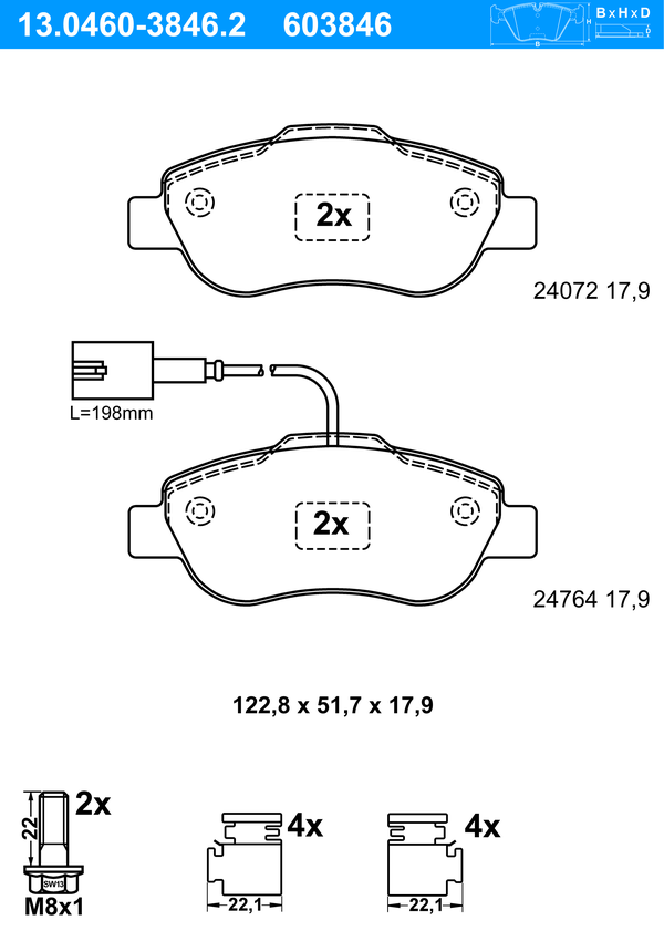 Jeu de 4 plaquettes de frein | ATE