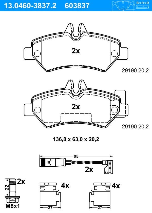 Jeu de 4 plaquettes de frein | ATE