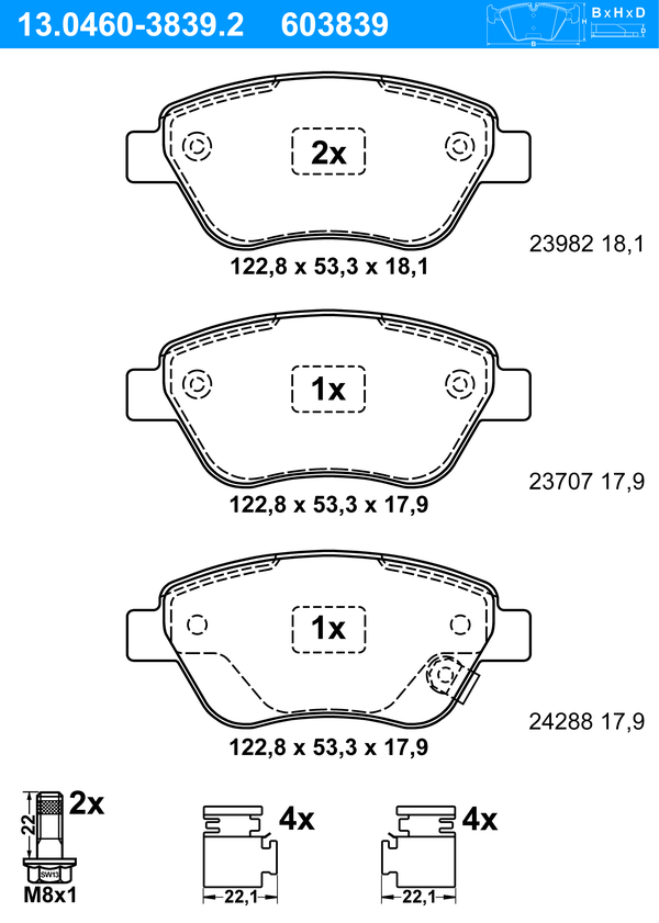 Jeu de 4 plaquettes de frein | ATE