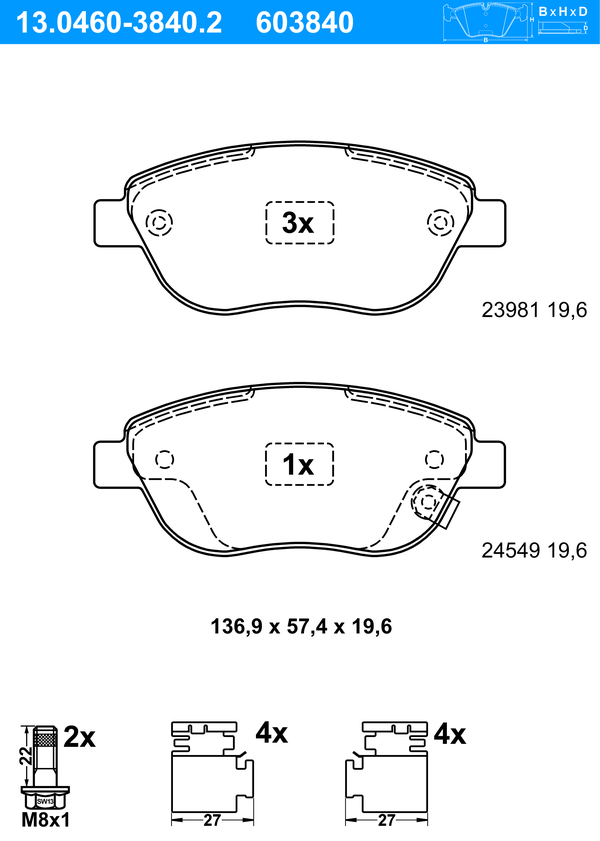 Jeu de 4 plaquettes de frein | ATE