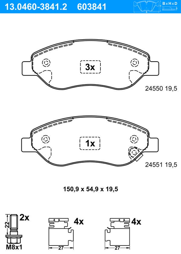 Jeu de 4 plaquettes de frein | ATE