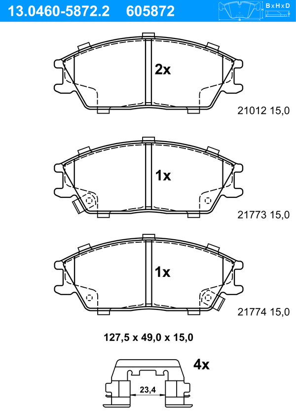 Jeu de 4 plaquettes de frein | ATE