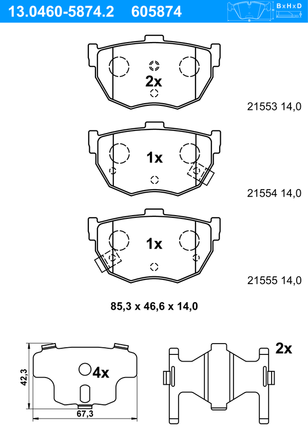 Jeu de 4 plaquettes de frein | ATE