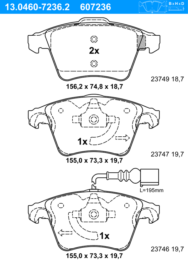 Jeu de 4 plaquettes de frein | ATE