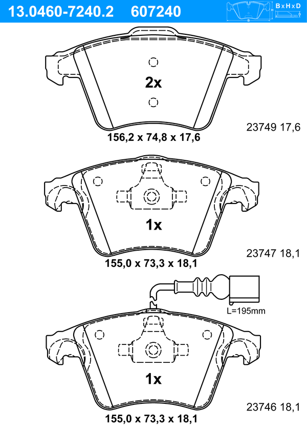 Jeu de 4 plaquettes de frein | ATE