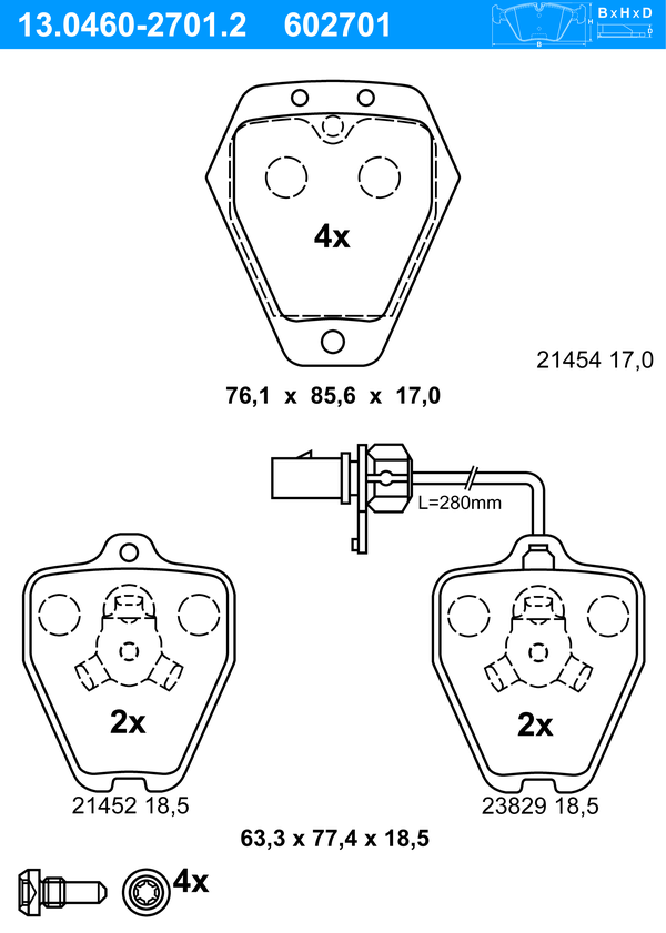 Jeu de 4 plaquettes de frein | ATE