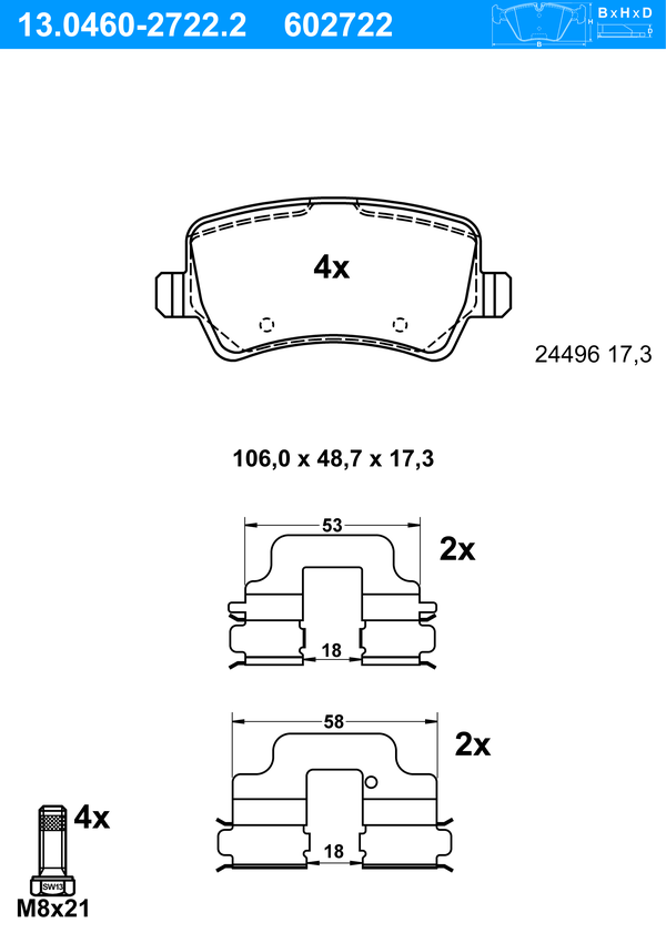 Jeu de 4 plaquettes de frein | ATE