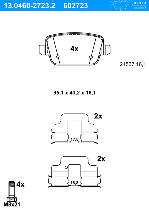 Jeu de 4 plaquettes de frein | ATE